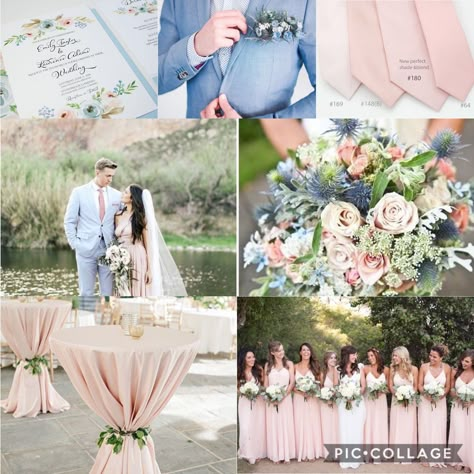 Dusty Blue, Blush, and Green Wedding Colors Blush And Green Wedding, Cornflower Blue Wedding, Blue And Blush Wedding, Pink Green Wedding, Rustic Wedding Colors, Wedding Motifs, Dusty Blue Wedding, Pink Wedding Theme, Green Wedding Colors