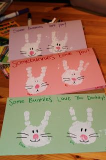 kids hand print for Easter cards from kids to parents, friends, grandparents, etc.. Easter Preschool, Handprint Crafts, Daycare Crafts, Easter Art, Jack White, Easter Time, Easter Activities, Hoppy Easter, Easter Crafts For Kids