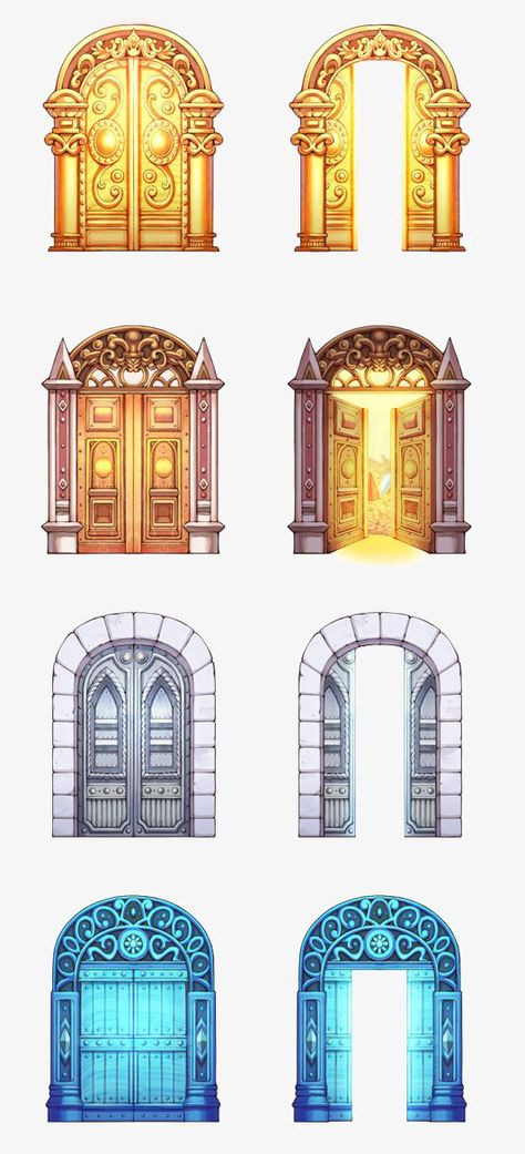 Miniature Figures Fantasy, Door Cartoon, Door Png, Retro Door, Buildings Artwork, Tabletop Rpg Maps, 2d Game Art, Casual Art, Vintage Png