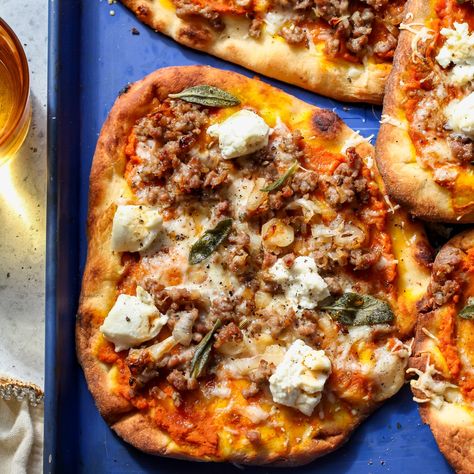 Autumn Naan Pizzas Naan Pizzas, Fall Pizza, Dishing Out Health, Naan Pizza Recipes, Prosciutto Pizza, Caramelized Shallots, Naan Pizza, Sage Sausage, Fontina Cheese