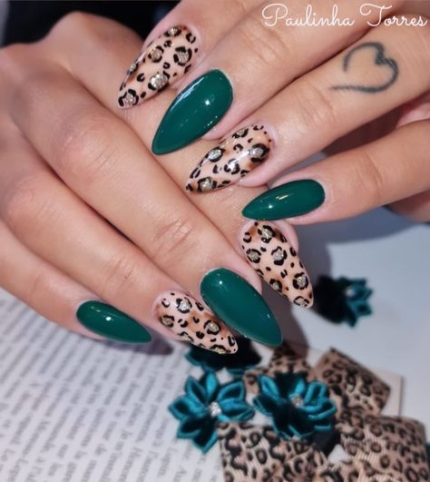 Dark Green Nails, Leopard Print Nails, Print Nails, Green Nails, Jaguar, Dark Green, Leopard Print, Nail Designs, Nail Art