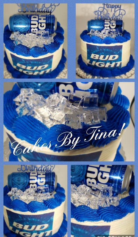 Bid light birthday cake! Bud Light Birthday Party Decorations, Budlight Cakes For Men, Budlight Beer Cake, Bud Light Birthday, Light Birthday Cake, Bud Light Cake, Hangover Kit 21st Birthday, Mini Valentine Cakes, Alcohol Birthday Cake