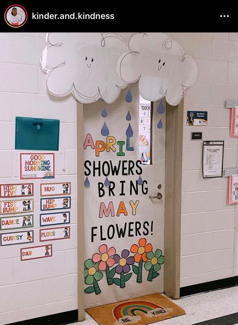 April Daycare Door Ideas, Weather Themed Classroom, Preschool Classroom Inspiration, April Door Ideas For Classroom, Kindergarten Classroom Door Ideas, 1st Grade Classroom Ideas, April Door Decorations Classroom, Spring Preschool Door Ideas, Classroom Door Spring