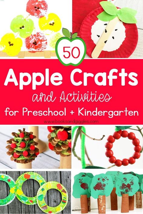 Apple crafts are a fun way to start the fall season. These 50 ideas for preschool and kindergarten are all SO much fun! #applecrafts #appleactivities #booksandgiggles #preschool #kindergarten Apple Crafts Preschool, Apple Theme Activities, Preschool Apple Activities, Preschool Apple Theme, Apple Kindergarten, Apple Crafts, Summer Preschool Activities, Apple Preschool, November Crafts