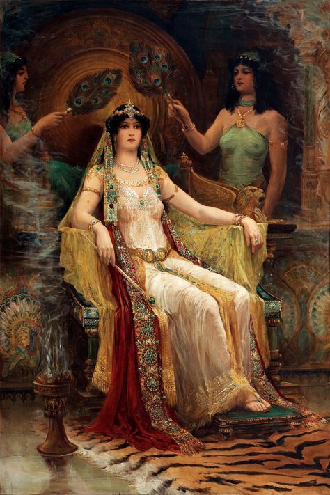 I love seeing depictions of Sheba... though she clearly wasn't white!  'Queen of Sheba' by Edward Slocombe. (1907).  #KingSolomonsWives #ThrillerSeries #HollyMcDowell Edward Robert Hughes, Art Amour, John Everett Millais, King Solomon, Pre Raphaelite, Arabian Nights, Ottoman Empire, Wassily Kandinsky, Gustav Klimt