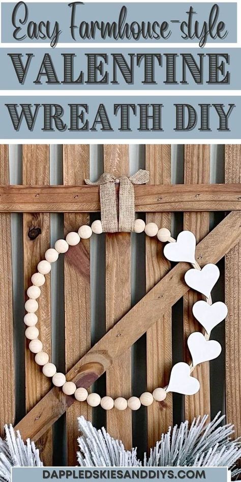 Dollar Tree Wood Heart Diy, Wooden Heart Wreath, Valentine Boho Decor, Diy Wood Valentines Decor, Simple Diy Wreath, Wooden Bead Heart Wreath, Wood Bead Valentine Wreath, Diy Wooden Wreath, Diy Valentines Home Decor