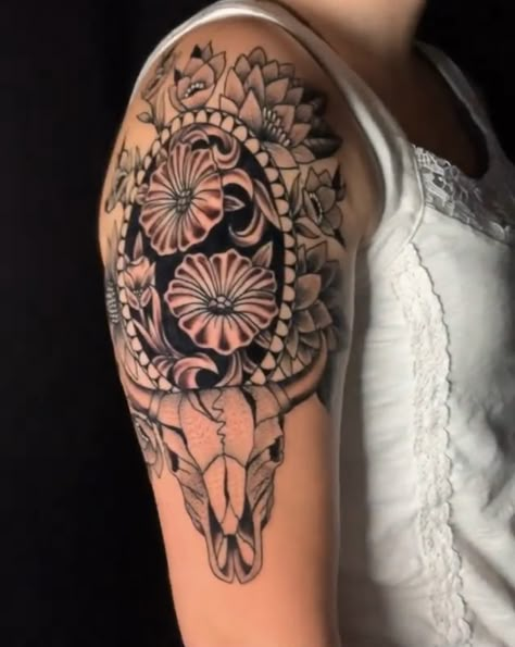 Western Forarm Tattoos For Women, Western Tattoo With Flowers, Women Tattoos Western, Southwest Tattoo Design, Leather Tooling Tattoo Ideas, Western Leather Tattoo, Leather Tattoo Sleeve, Leather Tooled Tattoo, Leatherwork Tattoo