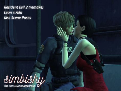 The Sims Resource - Animated Pose | Leon x Ada RE2 (Remake) Kiss Scene Sims 4 Animations Kiss, Sims 4 Kissing Poses, Resident Evil Sims 4 Cc, Kissing Poses, Download Sims, Sims Poses, Groomsmen Poses, Ts4 Mods, Sims 4 Cas Mods