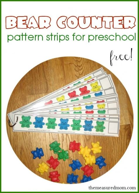 25 free bear counter pattern strips for preschool! Authentic Assessment, Counting Bears, The Measured Mom, Preschool Patterns, Measured Mom, Guiding Principles, Math Patterns, Preschool Centers, Prek Math