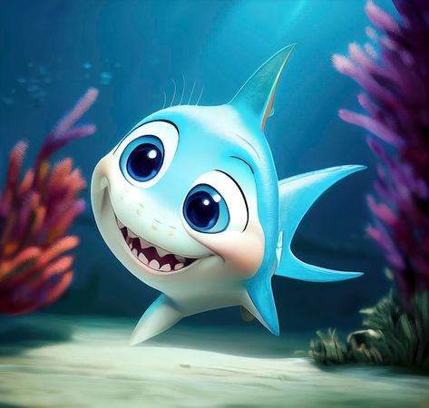 Shark Character, Shark Cartoon, Happy Shark, Shark Pictures, Water Creatures, Shark Art, Photo Cute, Cute Shark, Lovely Animals