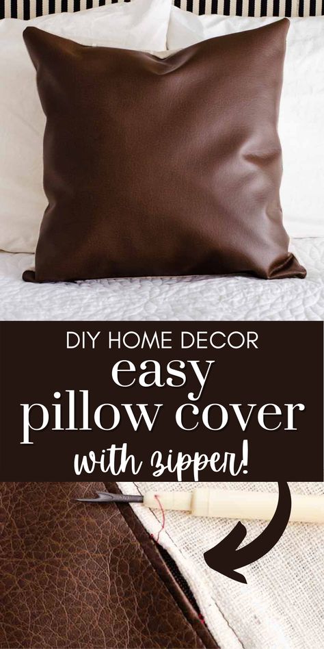 Learn how to make this easy diy home decor pillow cover using faux leather, canvas, or any other fabric. See how easy it is to sew in a handy zipper closure. You can do it - and it's fun, too! #diyhomedecor #diypillowcover #diybohodecor Diy Leather Pillow Cover, Creative Pillows Diy, Crib Furniture, Diy Leather Jacket, Leather Pillows, Faux Leather Pillow, How To Make Leather, Easy Diy Home Decor, Diy Crib