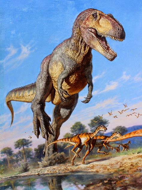 Dutch Angle Running Dinosaur, James Gurney, Giant Dinosaur, Avatar Art, Dinosaur Pictures, Dinosaur Illustration, Prehistoric World, New Retro Wave, Ancient Animals