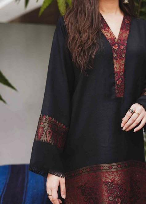 Bell Bottom Sleeves Kurti, Woolen Kurta Design, Woolen Suits Design Winter Neck Design, Pashmina Suits Design Pakistani, Winter Woolen Suits For Women Indian, Latest Bottom Designs For Suits, Pakistani Woolen Suits, Woolen Kurti Designs Latest, Wi Ter Outfits Women