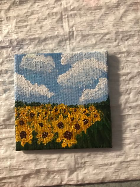 Mini Canvas Sunflower Paintings, Mini Sunflower Painting, Mini Canvas Oil Painting, Simple Autumn Painting, Flower Canvas Painting Easy, Simple Sunflower Painting, Mini Tela, Minimal Painting, Small Canvas Paintings