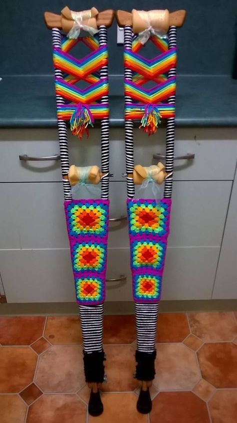 Decorating Crutches Ideas, Crutches Decorated, Crutch Decorations, Walking Cast Boot, Cripple Punk, Walking Cast, Wheelchair Fashion, Crochet Dreams, Walker Bag