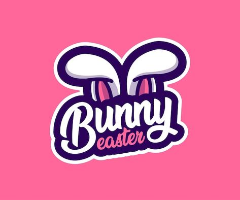 Easter bunny hand lettering illustration | Premium Vector #Freepik #vector Bunny Logo Design, Bunny Monogram, Rilakkuma Wallpaper, Bunny Graphic, Lettering Illustration, Bunny Logo, Bun Bun, Blue Banner, Ribbon Banner