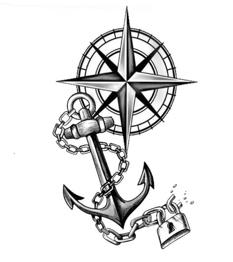 Anchor Compass Tattoo, Small Feather Tattoo, Random Tattoo Ideas, Kraken Tattoo, Compass Tattoos, Memorial Tattoo Ideas, Compass Rose Tattoo, Gorilla Tattoo, Anchor Tattoo Design