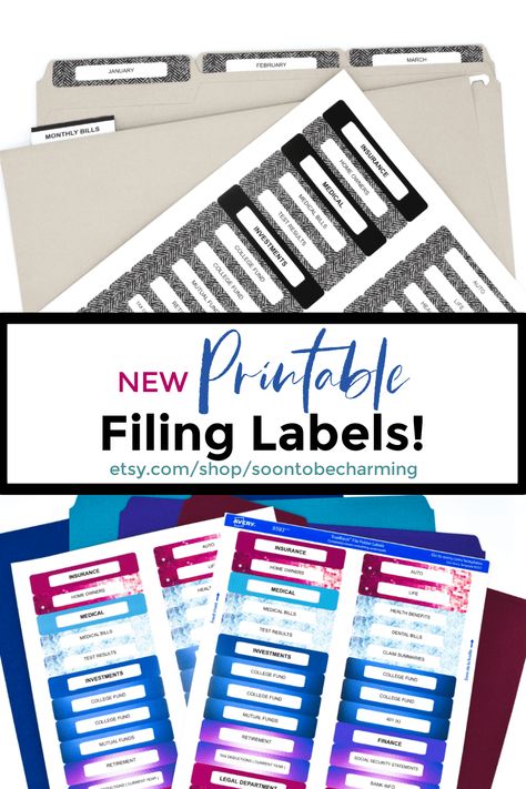 Organizing and Adding Categories To Your Filing Cabinet - Soon To Be Charming Printable File Folder Labels, Home File Organization, Paper Decluttering, Home Filing System, Printable Lables, Inspirational Bookmarks, Filing Cabinet Organization, Office Folder, File Folder Labels