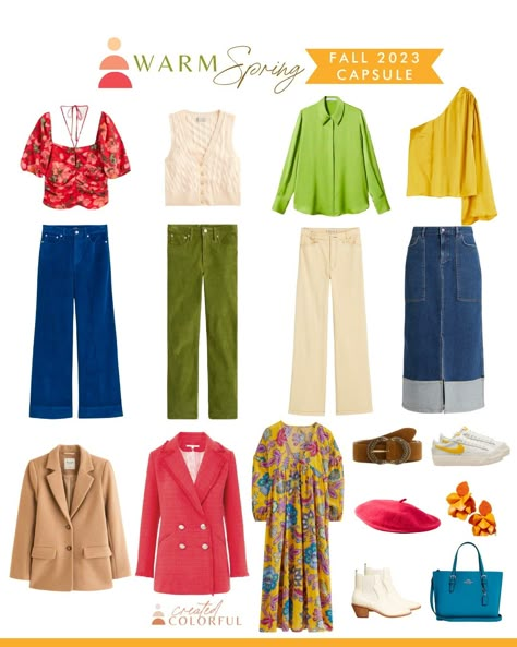 True Spring Color Palette Outfits Capsule Wardrobe, Spring Colour Palette Outfits, True Spring Capsule Wardrobe, Spring Color Season Outfits, Warm Spring Color Palette Outfits, Warm Spring Capsule Wardrobe, Warm Spring Colour Palette, Spring Color Palette Outfits, True Spring Outfits