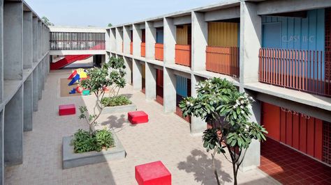 DPS Kindergarten School by Khosla Associates. See more architecture and design movies at http://www.dezeen.com/movies  Movie: Indian archite... Khosla Associates, Kindergarten Architecture, School Building Design, Kindergarten Design, School Interior, Education Architecture, School Building, Facade Architecture, Facade Design