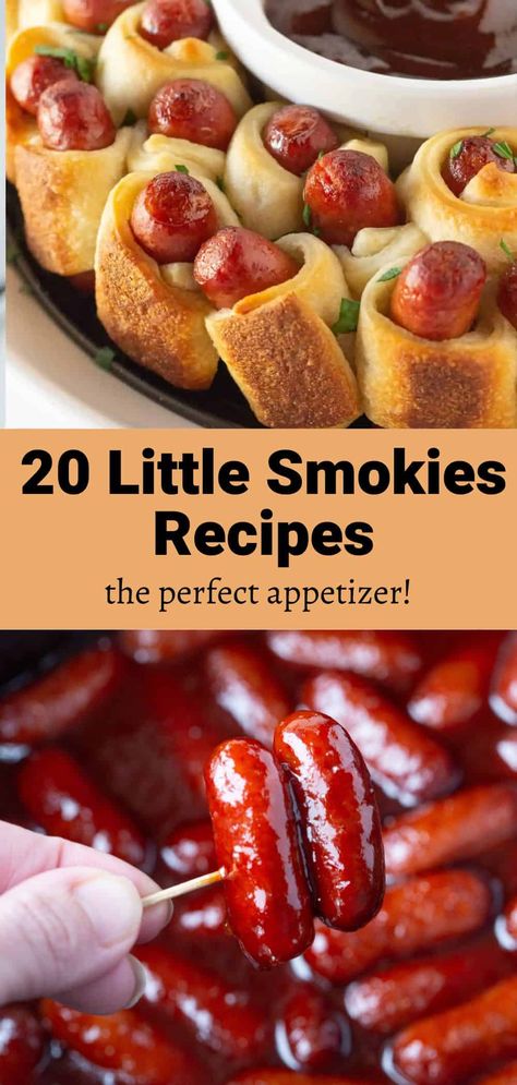 Crockpot Lil Smokies, Cocktail Sausage Recipes, Lil Smokies Recipes, Hot Dog Appetizers, Little Smokies Recipes, Smokies Recipe, Sausage Appetizers, Little Smokies, Lil Smokies