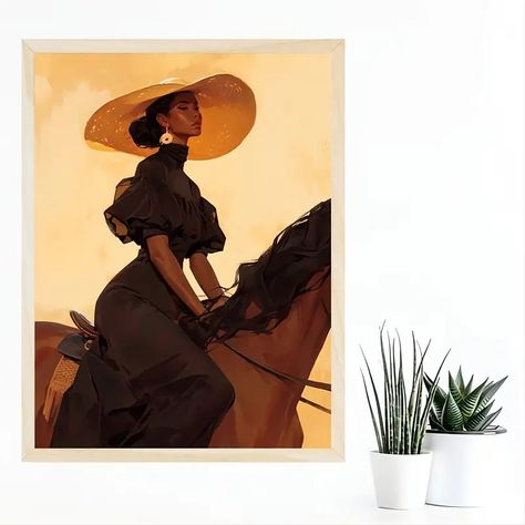 Elegant Black Woman Horseback Modern Canvas Art Print - Temu Dark Walls Living Room, Temu Stuff, African Style Decor, Afrocentric Decor, Equestrian Art, Prophetic Art, On Horseback, Wine Art, Modern Canvas Art