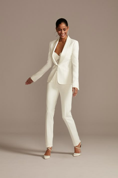 Womens Suits Wedding, Shawl Lapel Suit, Bridal Pantsuit, White Wedding Suit, Wedding Pantsuit, Women Suits Wedding, Satin Shawl, Minimalist Wedding Dresses, White Suit