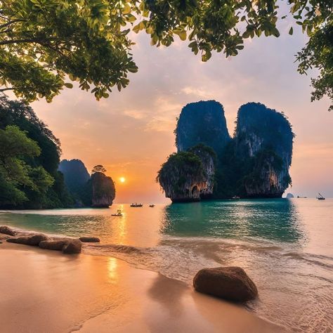 Krabi Sunset Spot Bangkok Beach, Railay Beach Thailand, Railay Beach Krabi, Krabi Beach, South Thailand, Thai Beach, Thailand Adventure, Thailand Vacation, Railay Beach