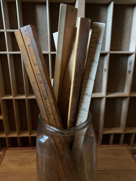 Antique Classroom, Math Logo, Vintage Ruler, Vintage School Supplies, Industrial Office Decor, Vintage Home Office, Office Vintage, Ruler Set, Old Stamps