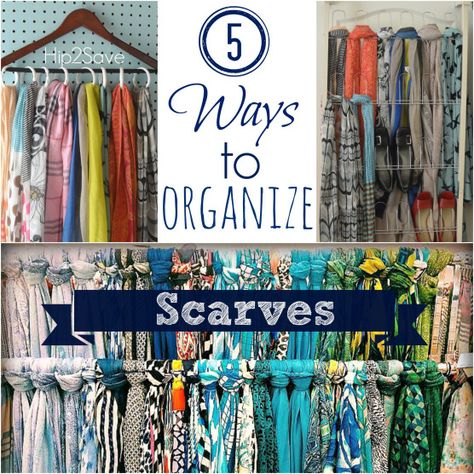 5 Ways to Organize Scarves Hip2Save Diy Closet Organization Ideas, Organize Scarves, Homemade Closet, How To Store Scarves, Diy Closet Organization, Messy Closet, Hanging Scarves, Scarf Storage, Closet Organization Ideas