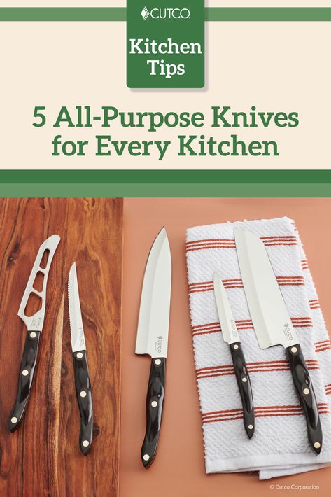 A kitchen starter set prioritizes versatile, quality knives and it's a bonus when they carry a great guarantee! 🌟 These five all-purpose knives are essential for a variety of kitchen tasks and ensure your favorite workspace is well-equipped. #MyCutco #KitchenTips #StarterKnifeSet #AllPurposeKitchenKnives Cutco Knives, Tomato Knife, Kitchen Needs, Starchy Foods, Basic Kitchen, Types Of Fruit, Specialty Knives, Knife Collection, Cheese Knives