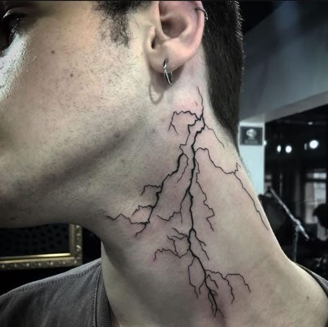 Neck Tattoo Lightning, Lightning Neck Tattoo, Lightning Hand Tattoo, Tattoo Neck Ideas, Blitz Tattoo, Rib Tattoos For Guys, Lightning Tattoo, Neck Tattoo For Guys, Small Hand Tattoos