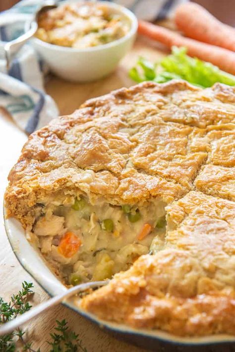 Chicken Pot Pie - Cozy Comfort Food! #chickenpotpie #potpie #chicken #recipe #foracrowd Chicken And Potato Pie Recipe, Chicken Pot Pie Recipe From Scratch, Recipes Background, Chicken Pot Pie Crust, Pie Chicken, Tacos Chicken, Best Chicken Pot Pie, Chicken Soups, Homemade Chicken Pot Pie