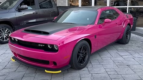 The World's Only Factory-Built Dodge Demon 170 In Panther Pink Cost An Extra $30,000 | Carscoops Dodge Demon 170, Srt Demon, Dodge Demon, Red Wedding Theme, Hellcat Challenger, Challenger Srt, Dodge Challenger Srt, Bright Paintings, First Car