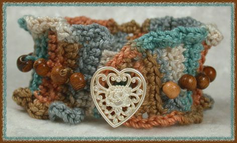 Crochet cuff bracelet | Crocheted using cotton thread. Wood … | Flickr Crochet Cuff Bracelet, The Button, Cotton Thread, Wood Beads, Cuff Bracelet, Thread, Cuff, Bracelet, Beads