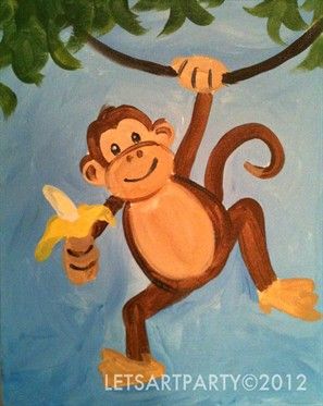 Kids Painting Party, Kids Canvas Painting, Monkey Drawing, Monkey Art, Kids Canvas, Elementary Art Projects, Camping Art, Arte Animal, Art Drawings For Kids