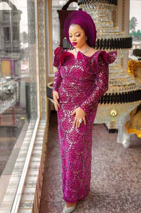 30+ Latest Asoebi Styles With Lace and Ankara 2021-2022 - Claraito's Blog Ankara Boubou, Lace Blouse Styles, Latest Lace Styles, Lace Styles For Wedding, Nigerian Lace Dress, Neck Lines, Nigerian Lace Styles Dress, Nigerian Lace Styles, African Lace Styles