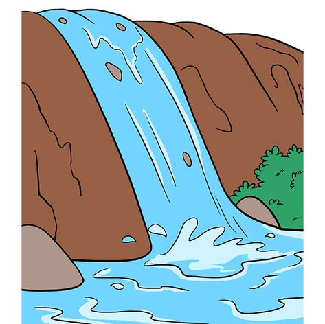 How to Draw a Waterfall - Really Easy Drawing Tutorial Waterfall Drawing Easy, Draw Waterfall, Draw A Waterfall, Waterfall Drawing, Landscape Drawing Tutorial, Summer Arts And Crafts, Spongebob Painting, Fall Drawings, Mountain Drawing