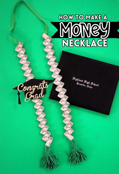 Graduation Money Necklace, Money Lay For Graduation, Money Lai, Graduation Candy Lei, Graduation Cords, Graduation Leis Diy Ribbons, Money Lei Diy, Graduation Leis Diy, Money Necklace