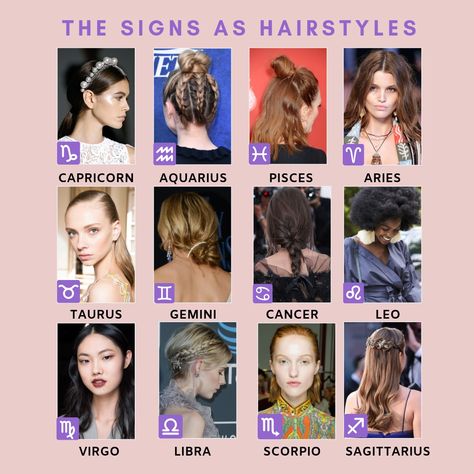 Click to find out your yearly hair horoscope. You'll find your perfect hair colour based on your zodiac sign and hairstyles perfect for your star sign. Hair Zodiac Signs, Zodiac Signs Hairstyles Easy, Zodiac Hair, Libra Dressing Style, Makeup Looks Zodiac Sign, Hairstyles Zodiac Signs, Hairstyles Theme, Perfect Hair Color, Zodiac Sign Fashion