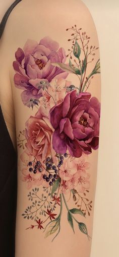 Colorful Floral Tattoo Sleeve, Vintage Floral Tattoo, Flowers Sleeve Tattoo, Floral Arm Tattoo Sleeve Colour, Vintage Floral Tattoos Forearm, Floral Sleeve Tattoo Color, Large Flower Tattoo, Flower Sleeve Tattoos For Women, Colored Flower Tattoos