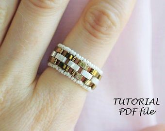 Beading tutorials and felt sewing patterns by WonderfulJewelryShop Miyuki Ring, Crochet Bracelet Pattern, Wire Jewelry Patterns, Beaded Jewelry Pattern, Ring Pattern, Bead Weaving Tutorials, Duo Beads, Ring Tutorial, Beading Patterns Free