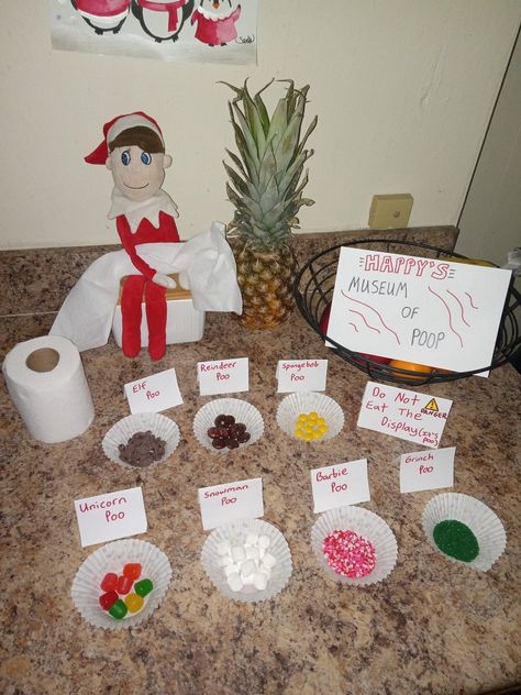 Elf On Shelf Poop Museum, Museum Of Poop Elf, Elf On The Shelf Charcuterie Board, Elf On The Shelf Poop Tasting, Elf Poop Museum, Elf On The Shelf Poop Museum, Elf On The Shelf Potato, Elf Poop Ideas, Elf Poop