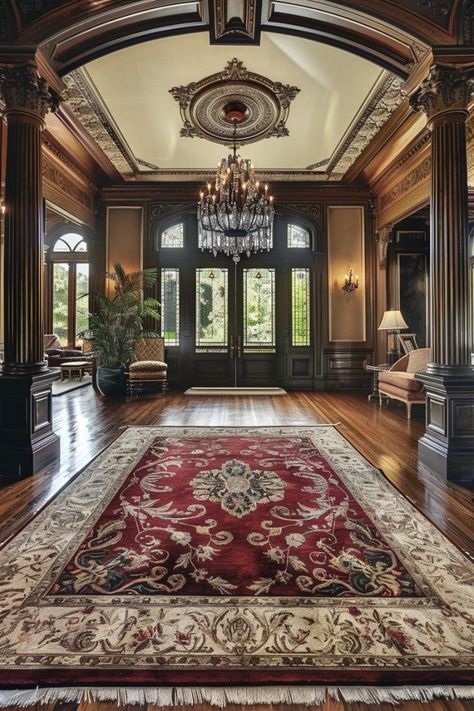 Victorian House Interiors Vintage, Period Home Interiors Victorian Houses, Old Victorian Interior, Victorian Great Room, 1800s Victorian Home, 1800s House Interior Victorian, Dark Victorian House Interior Design, Victorian Foyer Entryway, Victorian Era Interior Design