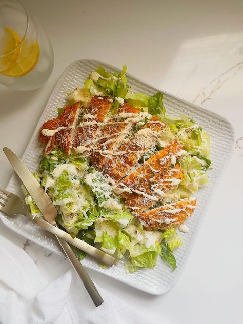 Caesar Salad with Crispy Chicken - Espresso and Lime Crispy Ceaser Chicken Salad, Fancy Ceaser Salad, Chicken Cutlet Ceaser Salad, Chicken Cutlet Salad, Crispy Chicken Caesar Salad, Mayo Ramen, Crispy Chicken Salad, Healthy Caesar Salad, Creamy Caesar Dressing