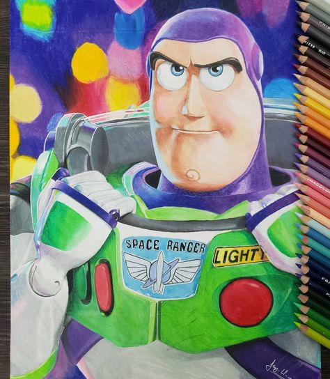 Buzzlight Year Drawing, Buzz Drawing, Toy Story Tattoo, Dibujos Toy Story, Prismacolor Art, Toy Story Buzz Lightyear, Dragon Ball Painting, Marilyn Monroe Art, Disney Art Drawings