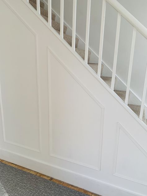 Paneling Under Stairs, Under Stair Panelling, Under The Stairs Panelling, Wainscoting Under Stairs, Under Stairs Storage Panelling, Panelling Under Stairs, Picture Frame Molding Stairway, Under Stairs Panelling, Understairs Panelling