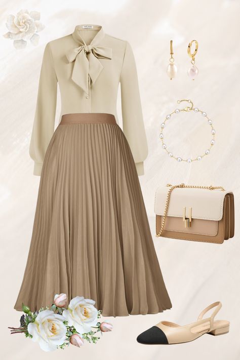 Quiet luxary classy and elegant neutral outfit inspiration. Being effortlessly chic, this look combines soft tones and clean lines for a timeless look. Understated Luxury Aesthetic, Two Tone Dresses, Neutral Tones Outfit, Neutral Tone Outfits, Pastel Dresses, Cozy Weekend, Pentecostal Fashion, Spring Lookbook, Classy Outfits For Women