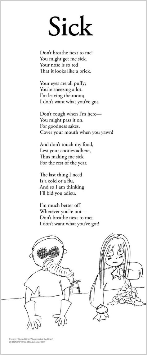 Funny children's Poem about health and getting sick. Great for school and classroom activities. common core  1st grade,  2nd grade,  3rd grade reading: Choral Reading Piece, Poem About Health, Uil Oral Reading Poems, Oral Reading Poems, Website Storytelling, Short Funny Poems, Funny Poems For Kids, Poetry Writing Activities, Silly Poems