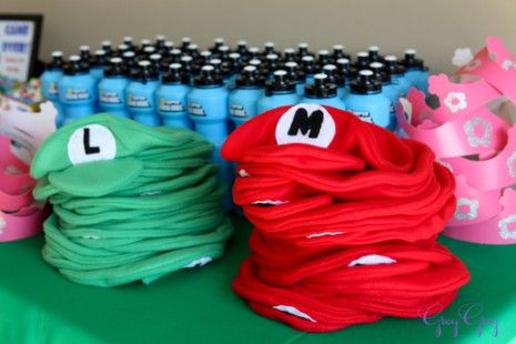 super cool supplies for super-mario-birthday-party-favors Mario And Luigi Hats, Super Mario Brothers Birthday Party, Super Mario Brothers Party, Super Mario Brothers Birthday, Mario Brothers Birthday Party, Mario Kart Party, Princess Peach Party, Mario Theme, Super Mario Bros Birthday Party